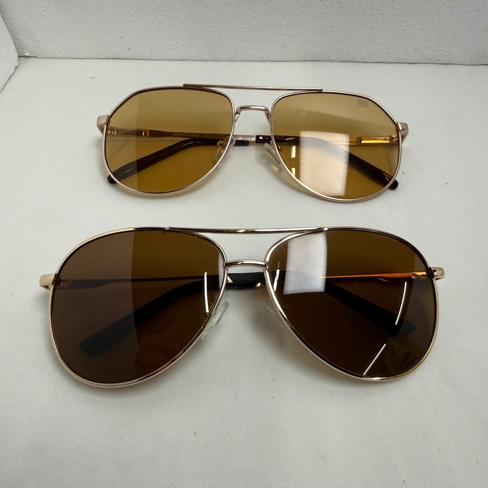 Unbranded Sunglasses Unisex Gold Aviator Bundle 2 Pairs Brown Amber Lenses